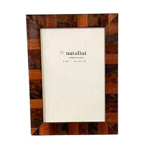 Natalini Italy Inlaid Wood Picture Frame 4x6 Striped Brown Veneer Marquetry READ